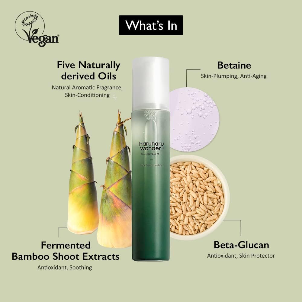 haruharu wonder - Black Bamboo Mist - Hydrating and Firming Skin, Black Rice, Panax Ginseng for Clean and Smooth Skin Surface (5.07 fl.oz) | Vegan, Crurelty Free, EWG-Green