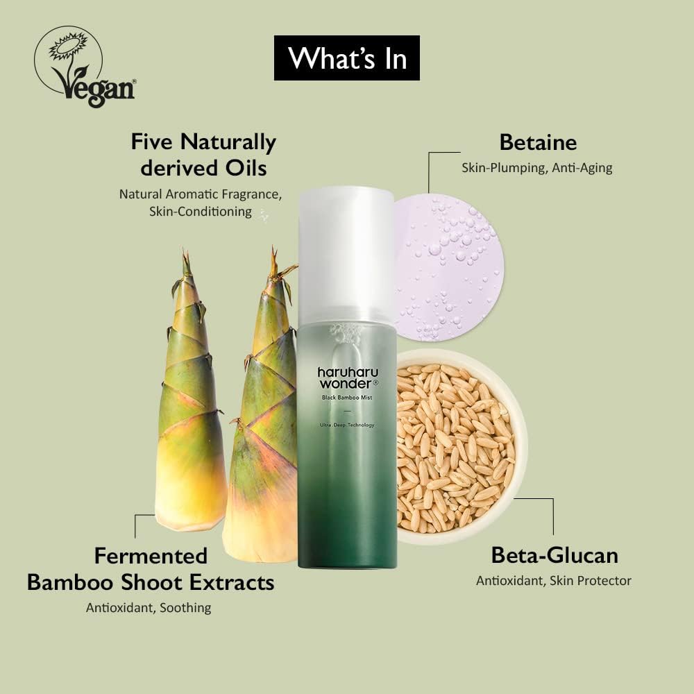 haruharu wonder - Black Bamboo Mist - Hydrating and Firming skin, Black rice, Panax ginseng for clean and smooth skin surface (2.7 fl.oz) | Vegan, Crurelty Free, EWG-Green