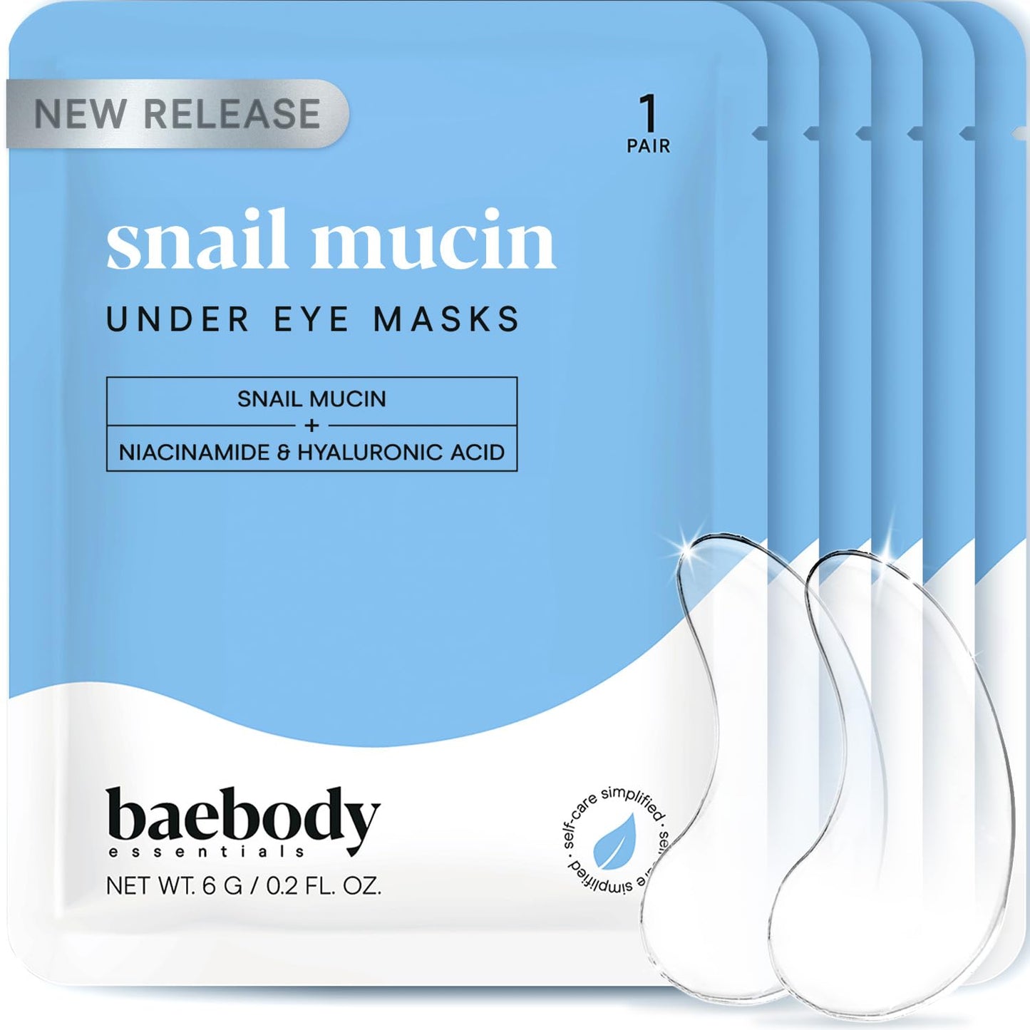 Baebody - Advanced Snail Mucin Under Eye Patches for Women & Men (6 Pairs) - Under Eye Masks for Dark Circles and Puffiness - With Niacinamide - Reduce Fine Lines and Wrinkles