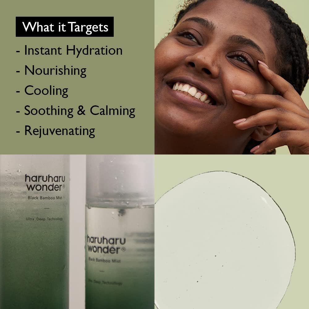 haruharu wonder - Black Bamboo Mist - Hydrating and Firming skin, Black rice, Panax ginseng for clean and smooth skin surface (2.7 fl.oz) | Vegan, Crurelty Free, EWG-Green