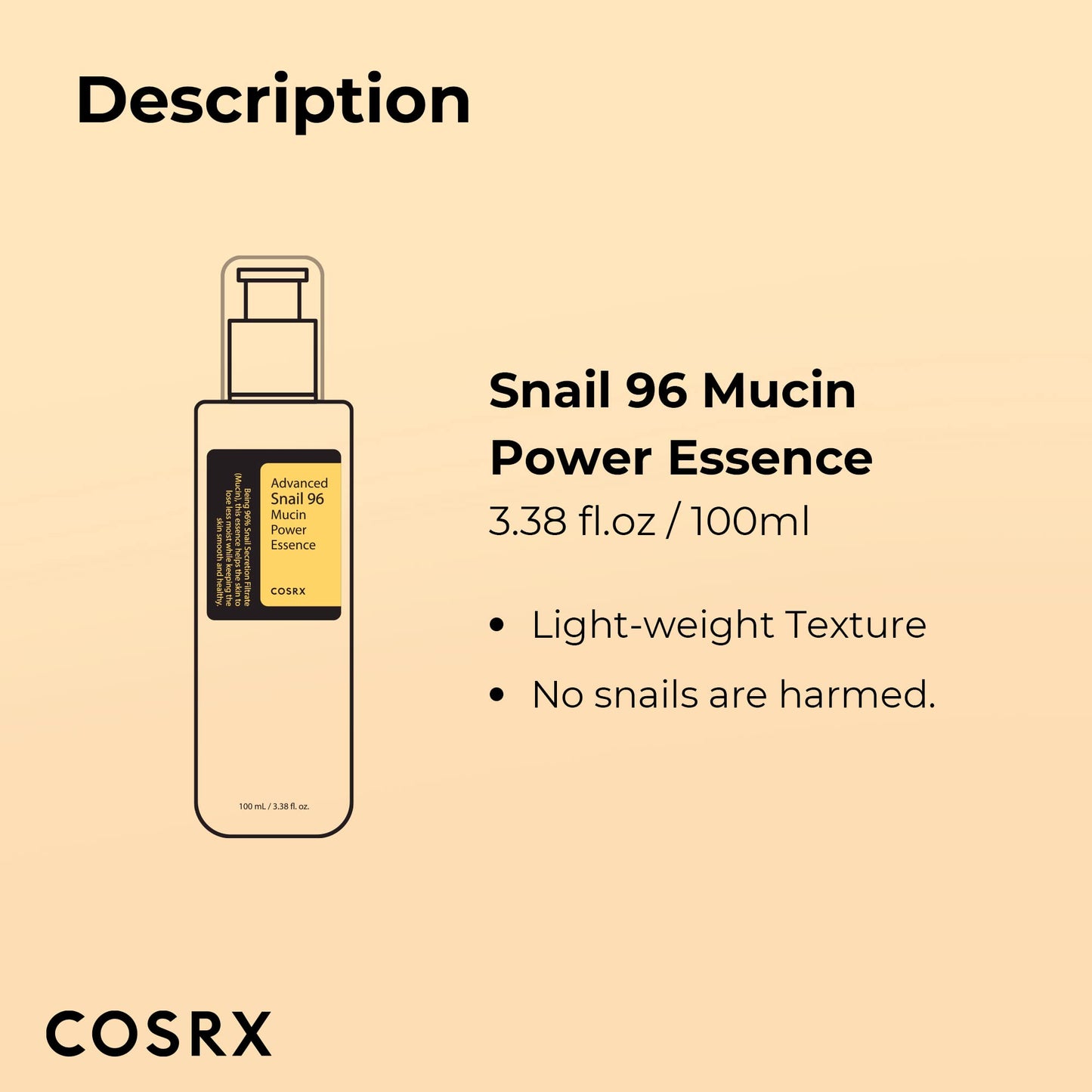 COSRX - Snail Mucin 96% Power Repairing Essence 3.38 fl.oz 100ml, Hydrating Serum for Face with Snail Secretion Filtrate for Dull Skin & Fine Lines, Korean Skin Care