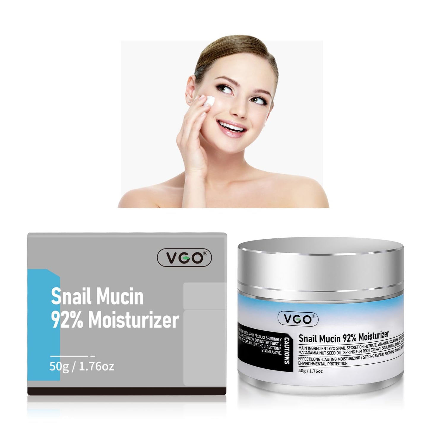 VGO - Snail Mucin 92% Moisturizer Daily Face Moisturizer Hydrating Repair Face Gel Cream for Dry & Sensitive Skin, All Skin Types 50g / 1.76oz