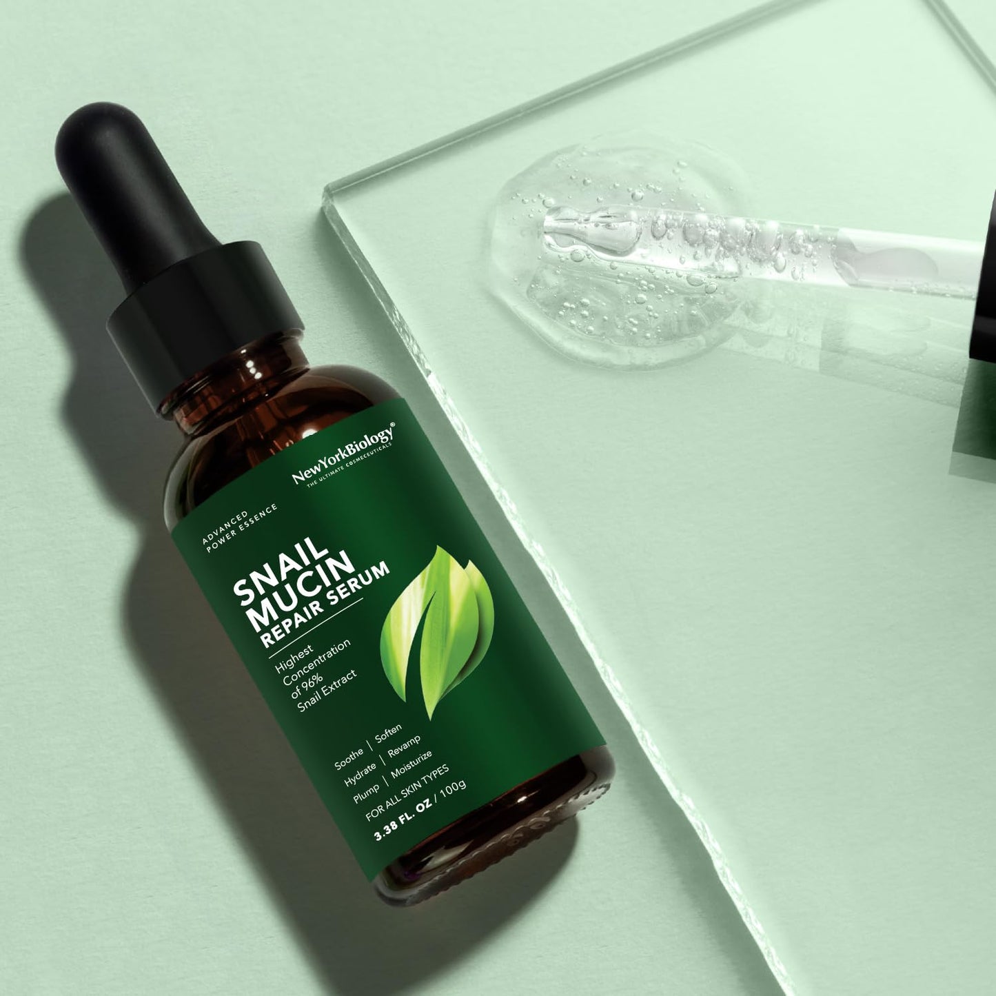 New York Biology - 96% Korean Snail Mucin Serum for Face 3.38 Fl. oz 100 ml – Facial Skin Care Snail Mucin Moisturizer for Dry, Dull Skin and Wrinkles – Skin Care Hydrating Face Serum