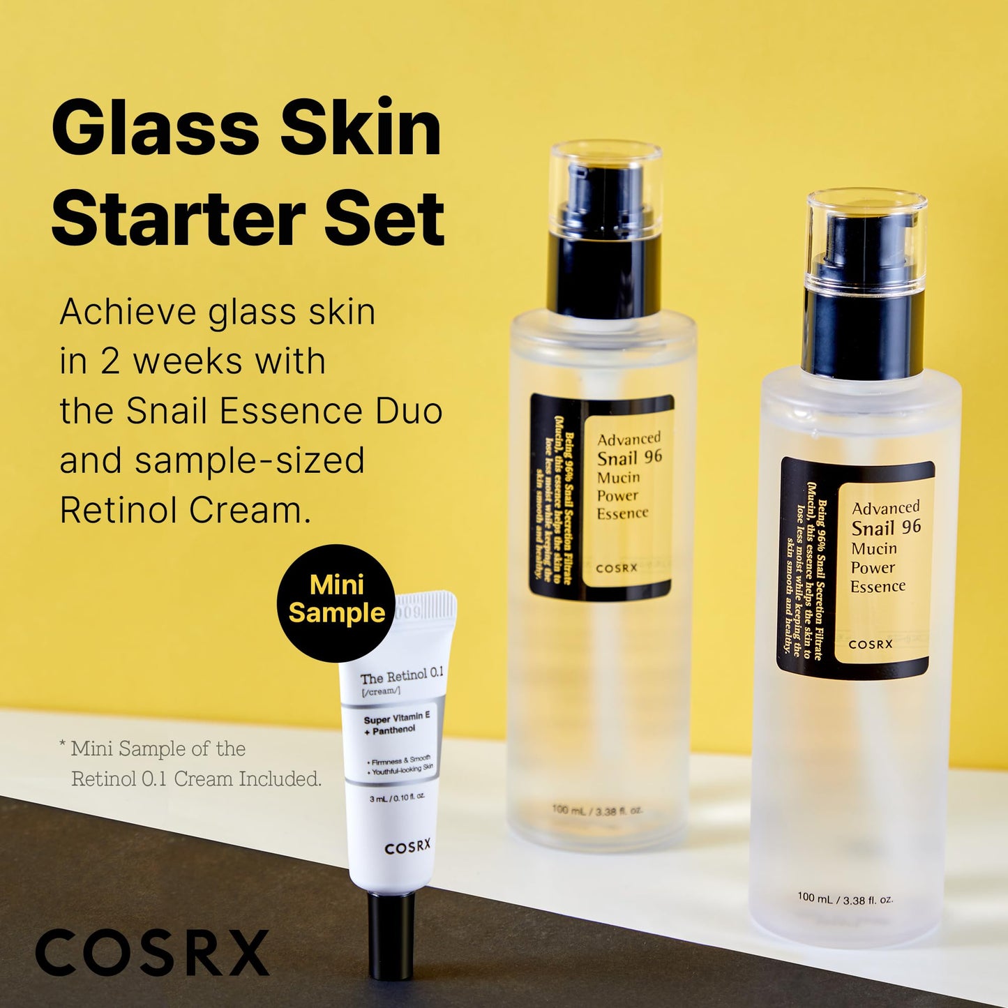 COSRX Glass Skin Starter Set + Hydrogel Mask 3EA- Snail 96% Essence Duo and Glass Glow Hydrogel Collagen Face Mask, Travel Essentials, Stocking Stuffers, Korean Skin Care
