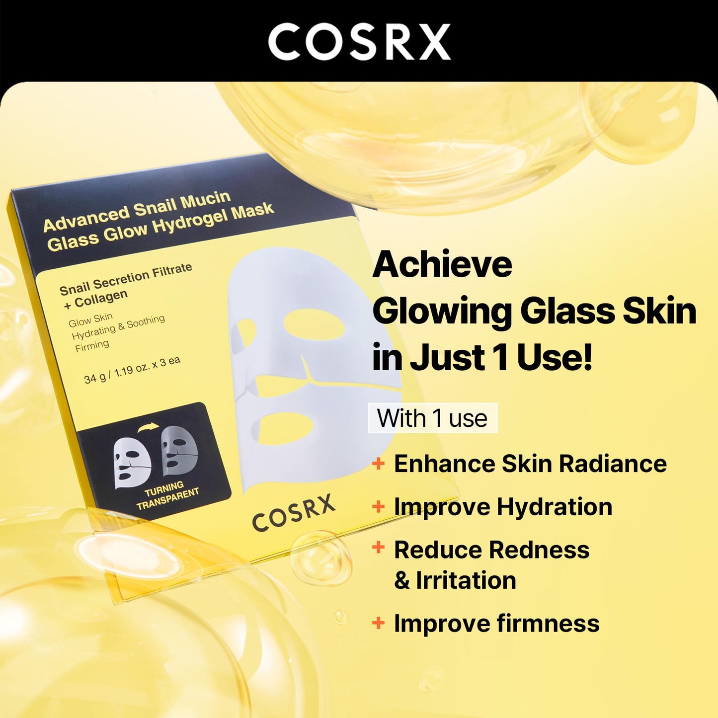 COSRX Glass Skin Starter Set + Hydrogel Mask 3EA- Snail 96% Essence Duo and Glass Glow Hydrogel Collagen Face Mask, Travel Essentials, Stocking Stuffers, Korean Skin Care