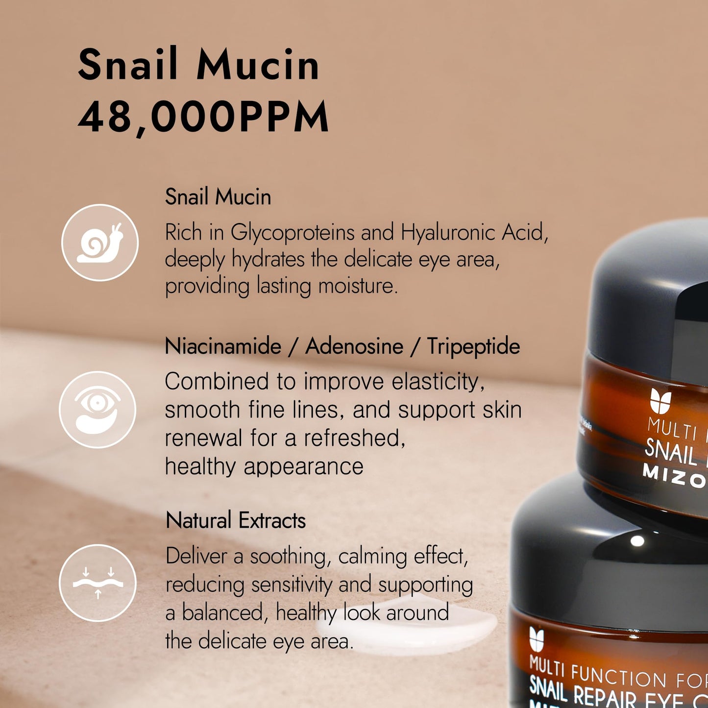 MIZON - Snail Line Snail Repair Eye Cream, natural treatment, wrinkle treatment, fine line, hydrating, healthy skin, Korean skincare (0.84 oz)