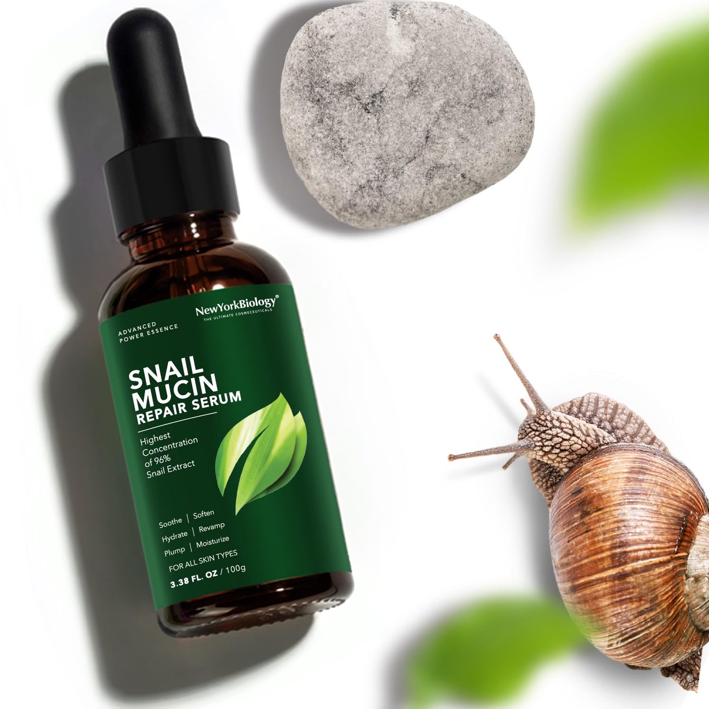 New York Biology - 96% Korean Snail Mucin Serum for Face 3.38 Fl. oz 100 ml – Facial Skin Care Snail Mucin Moisturizer for Dry, Dull Skin and Wrinkles – Skin Care Hydrating Face Serum