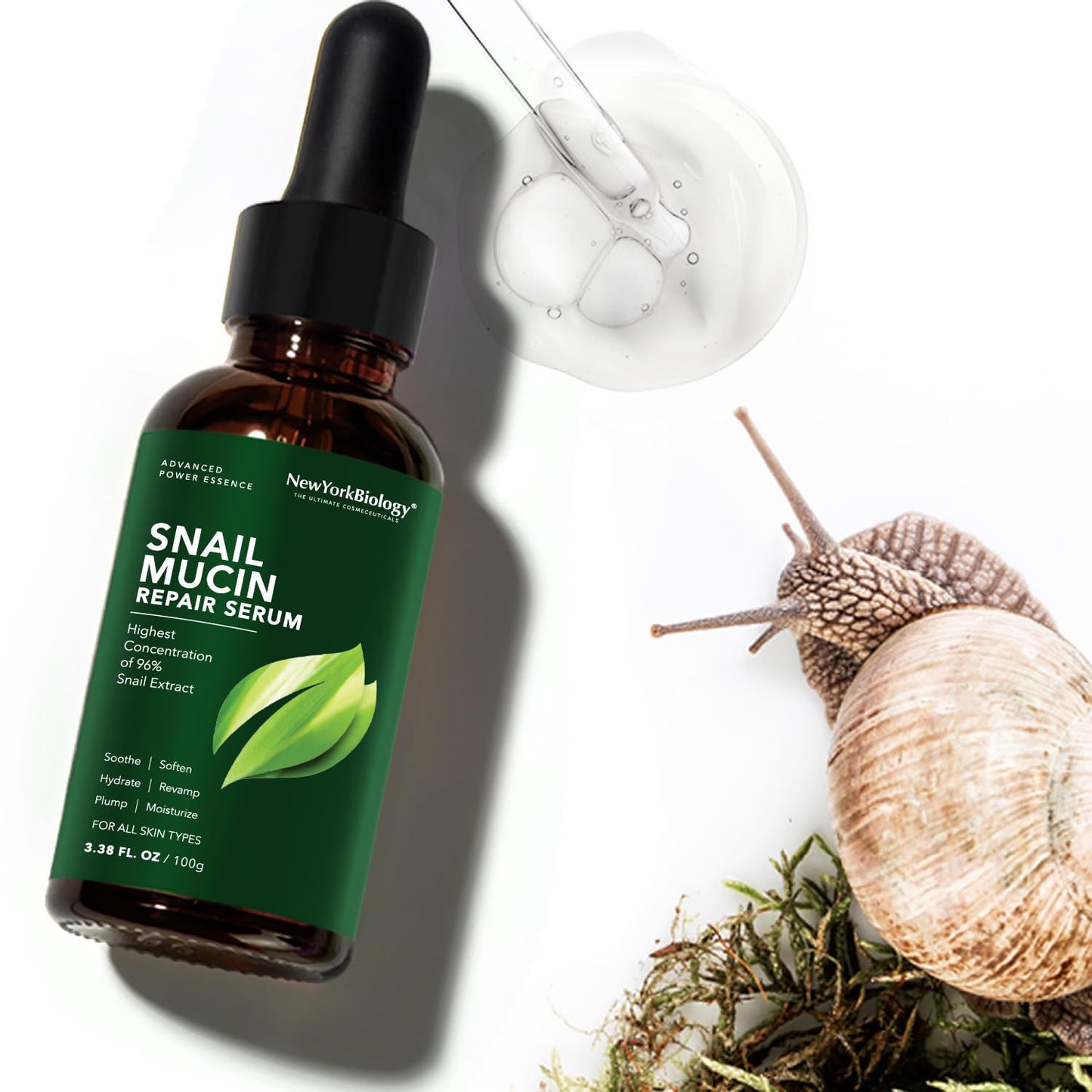 New York Biology - 96% Korean Snail Mucin Serum for Face 3.38 Fl. oz 100 ml – Facial Skin Care Snail Mucin Moisturizer for Dry, Dull Skin and Wrinkles – Skin Care Hydrating Face Serum