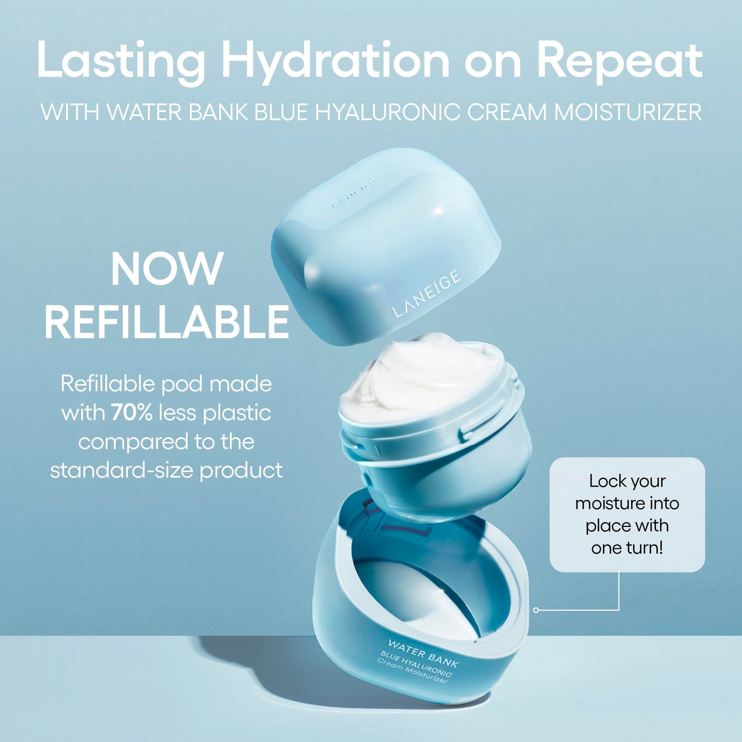 LANEIGE - Water Bank Blue Hyaluronic Moisturizer: Barrier-Boosting Hydration, Squalane, Ceramide, Dermatologist-tested