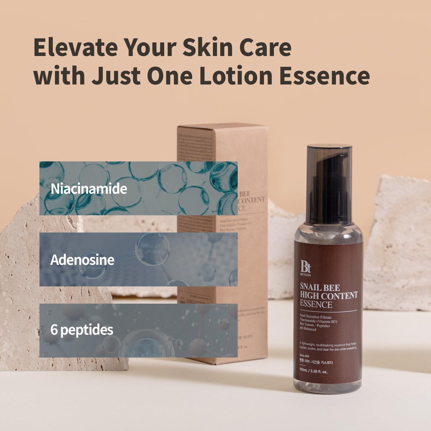 BENTON - Snail Bee High Content Essence 100ml (3.38 fl oz.) - Snail Mucin Essence with Niacinamide & Bee Venom | Korean Skin Care Face Moisturizer For Women & Men with Combination, Oily Skin