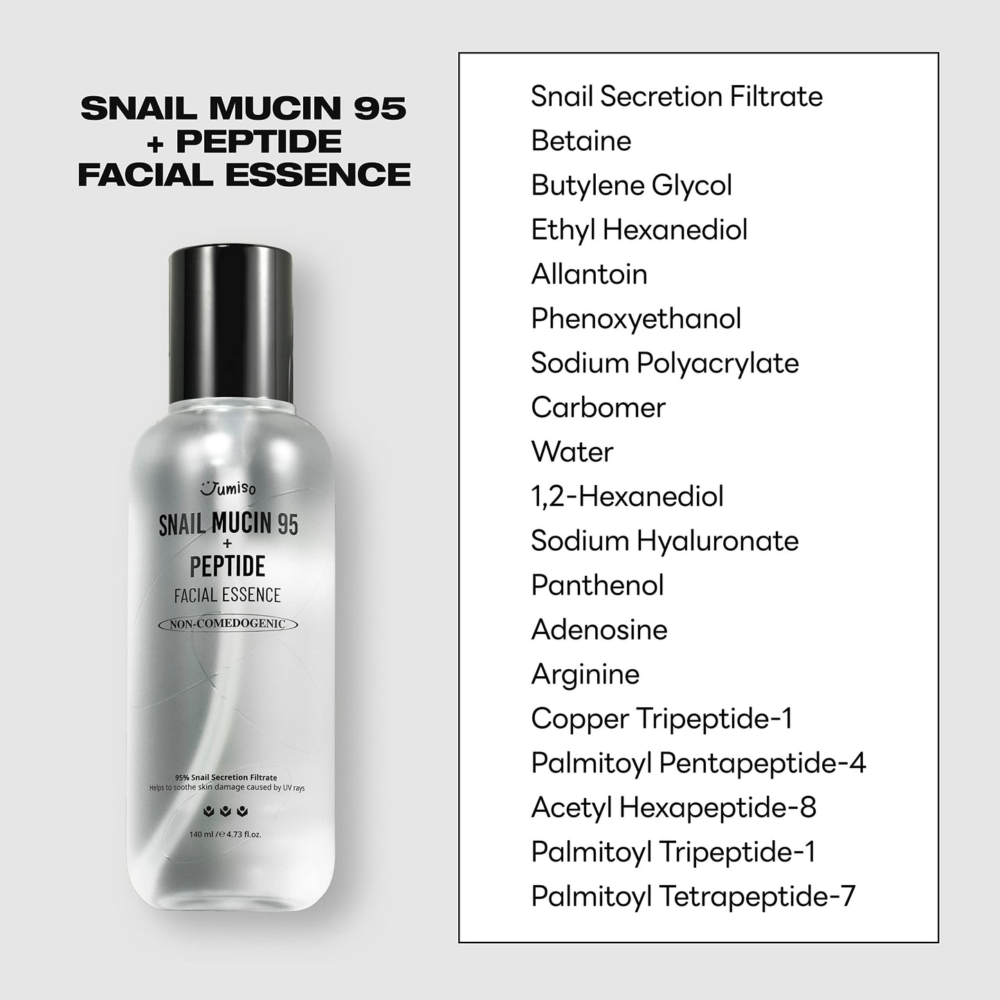 JUMISO - Snail Mucin 95% + Peptide Essence 4.73 fl.oz / 140ml | Hydrating Serum with Snail, Face Moisturizer for Dry Skin, Daily Deep Hydration, Korean Skincare