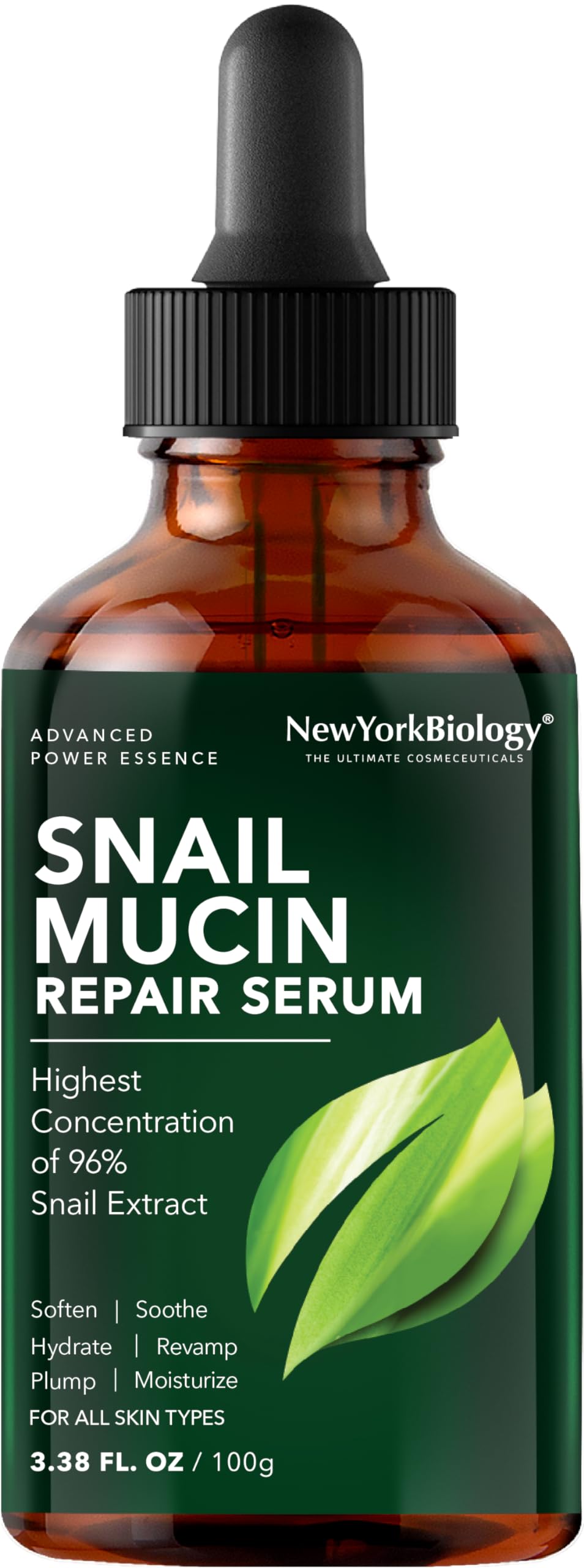 New York Biology - 96% Korean Snail Mucin Serum for Face 3.38 Fl. oz 100 ml – Facial Skin Care Snail Mucin Moisturizer for Dry, Dull Skin and Wrinkles – Skin Care Hydrating Face Serum