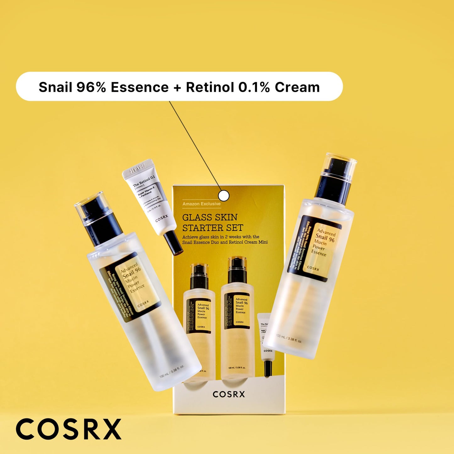 COSRX Glass Skin Starter Set + Hydrogel Mask 3EA- Snail 96% Essence Duo and Glass Glow Hydrogel Collagen Face Mask, Travel Essentials, Stocking Stuffers, Korean Skin Care