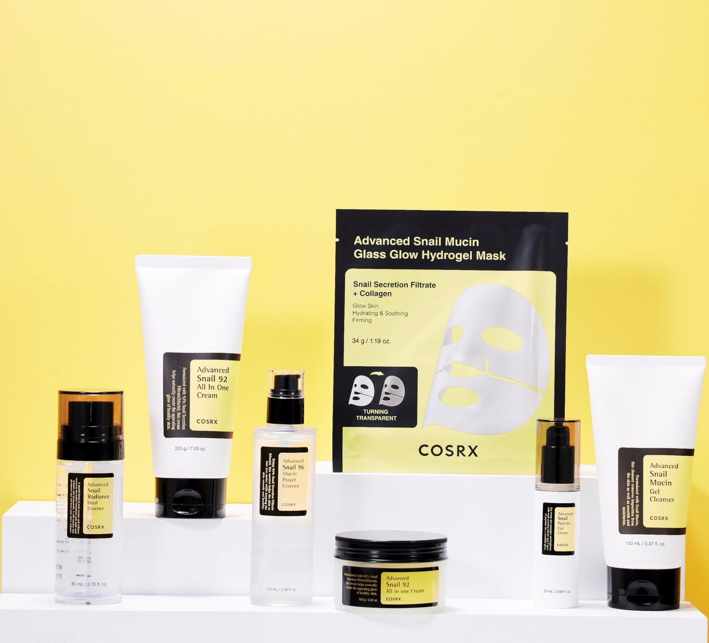 COSRX - Advanced Snail Mucin Glass Glow Hydrogel Face Masks Skincare 3 EA, Collagen Face Mask, Travel Essentials, Overnight Face Mask, Korean Skin Care