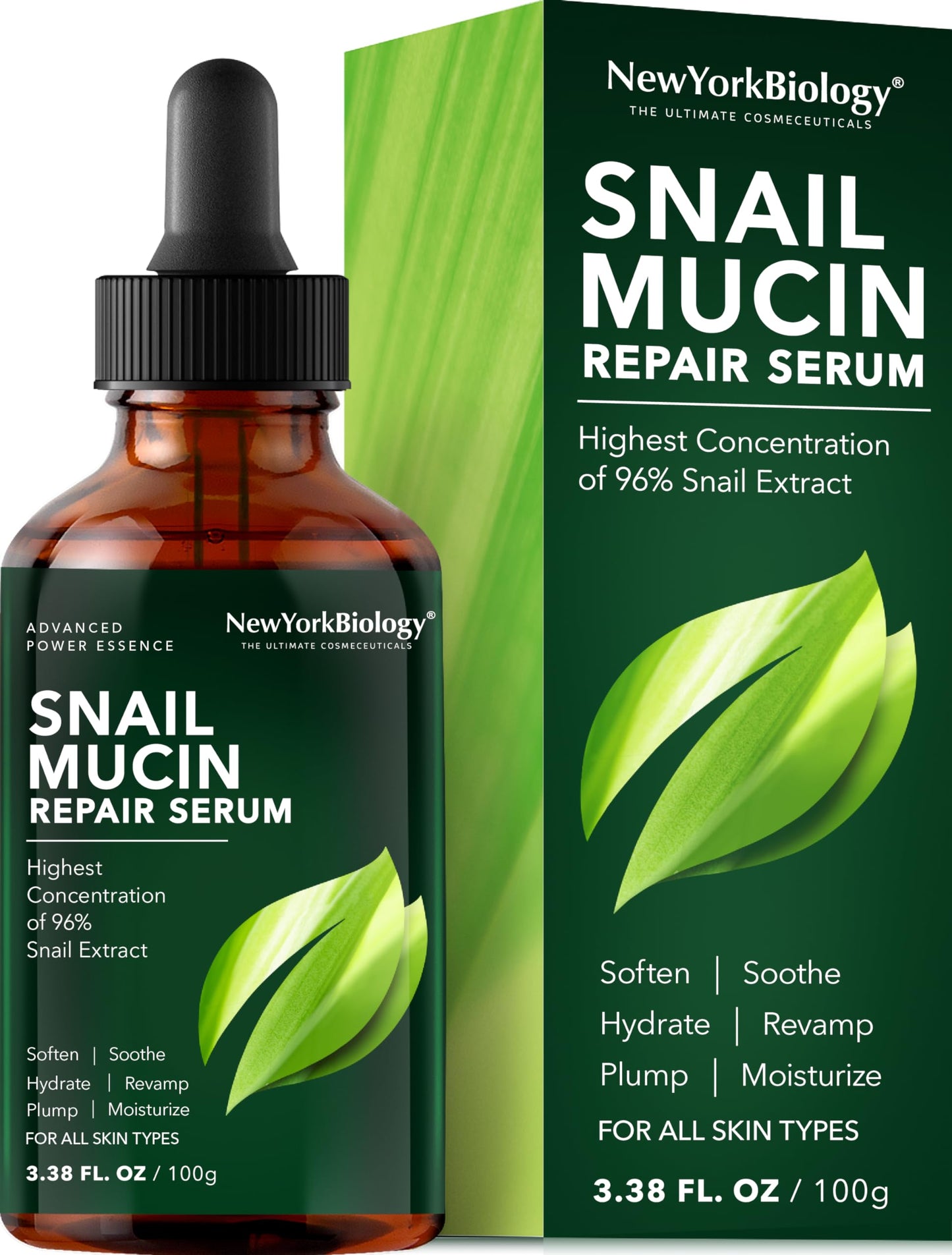 New York Biology - 96% Korean Snail Mucin Serum for Face 3.38 Fl. oz 100 ml – Facial Skin Care Snail Mucin Moisturizer for Dry, Dull Skin and Wrinkles – Skin Care Hydrating Face Serum