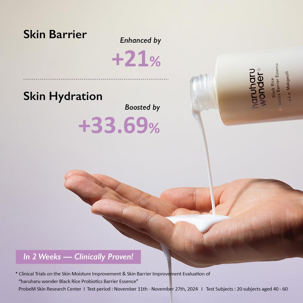 haruharu wonder - Black Rice Probiotics Barrier Essence 1.01 fl. oz., Travel Size Essence Toner to Strengthen Skin Barrier with Ceramides, Fermented Ingredients, Soothing, Moisturizing, Plumping