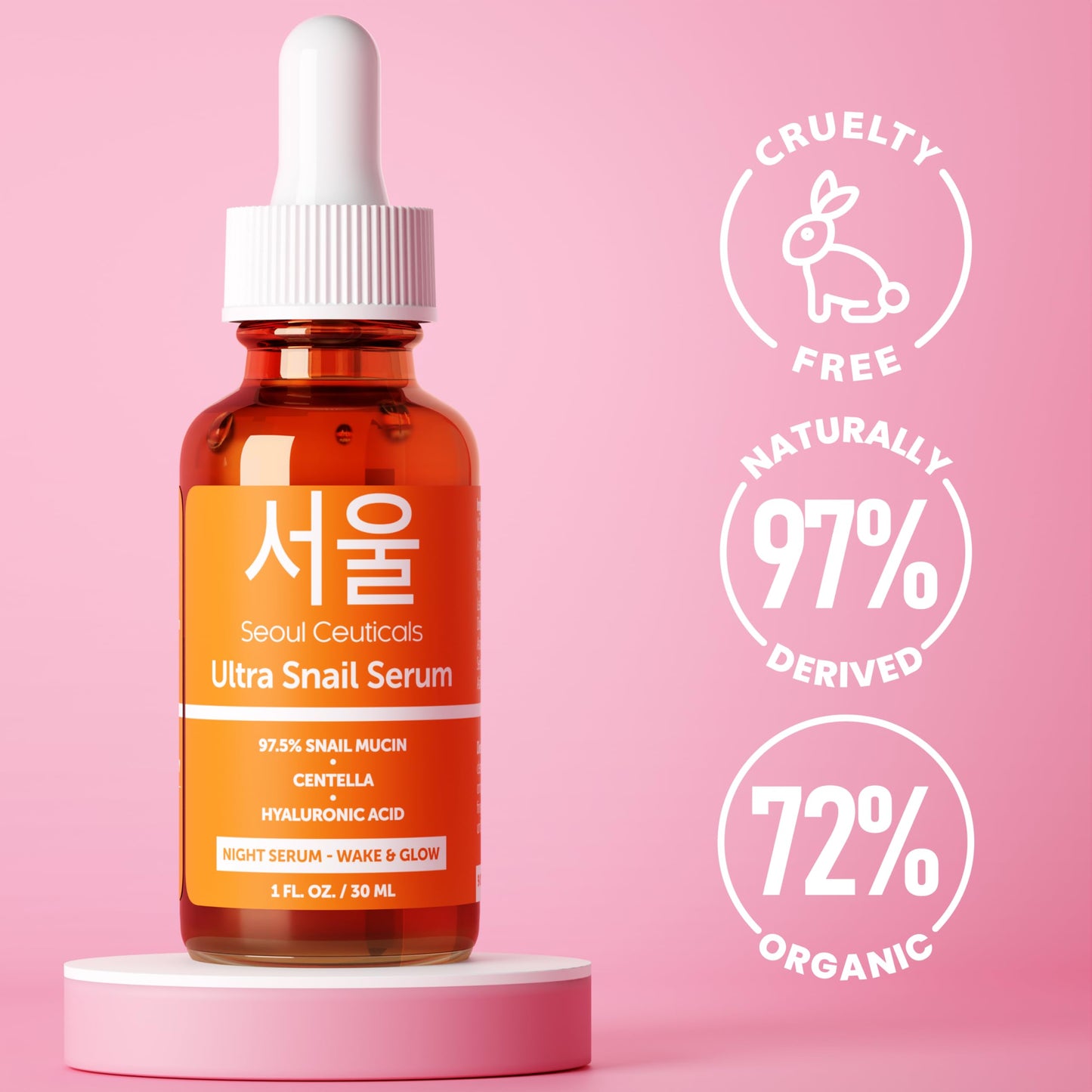 SeoulCeuticals - Korean Skin Care 97.5% Snail Mucin Serum – K Beauty Skincare Night Serum Hyaluronic Acid for Face - Centella Anti Wrinkle Serum 1oz