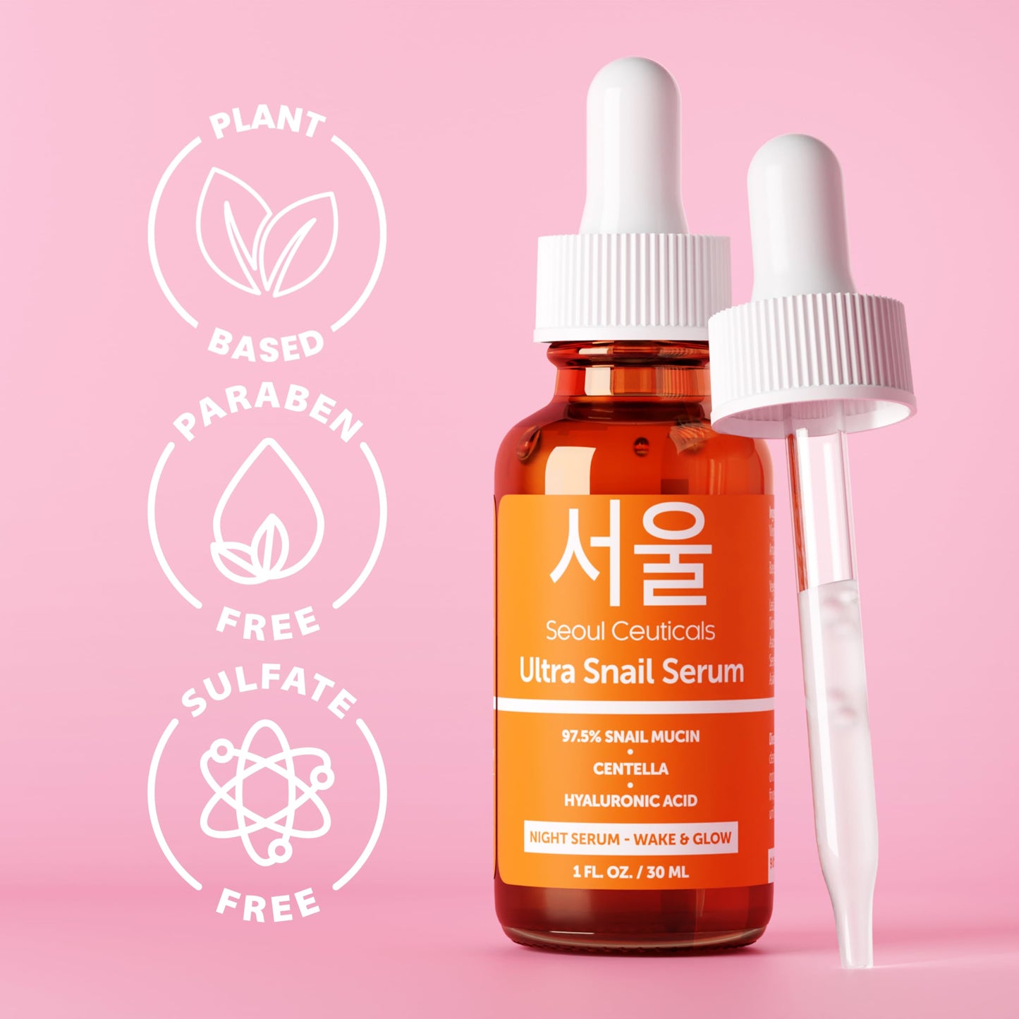 SeoulCeuticals - Korean Skin Care 97.5% Snail Mucin Serum – K Beauty Skincare Night Serum Hyaluronic Acid for Face - Centella Anti Wrinkle Serum 1oz