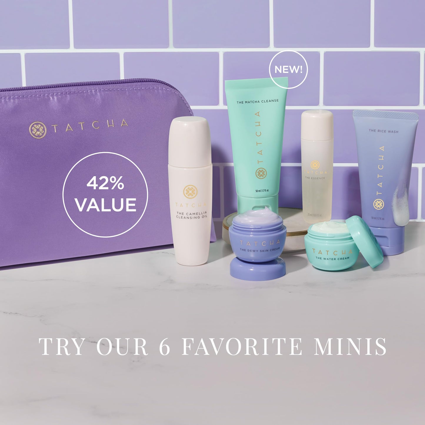 TATCHA - Mini Favorites Set, Travel size Cleansers, Essence, and Moisturizers ($120 Value)