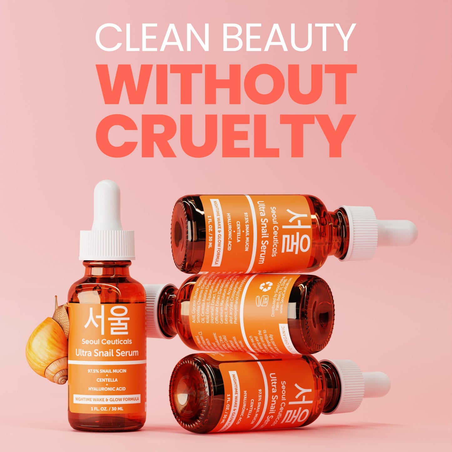 SeoulCeuticals - Korean Skin Care 97.5% Snail Mucin Serum – K Beauty Skincare Night Serum Hyaluronic Acid for Face - Centella Anti Wrinkle Serum 1oz