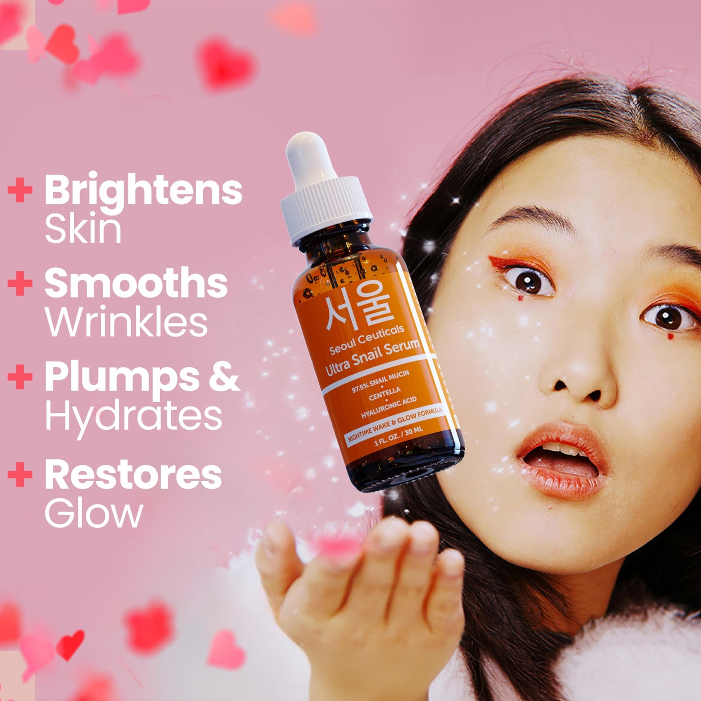 SeoulCeuticals - Korean Skin Care 97.5% Snail Mucin Serum – K Beauty Skincare Night Serum Hyaluronic Acid for Face - Centella Anti Wrinkle Serum 1oz