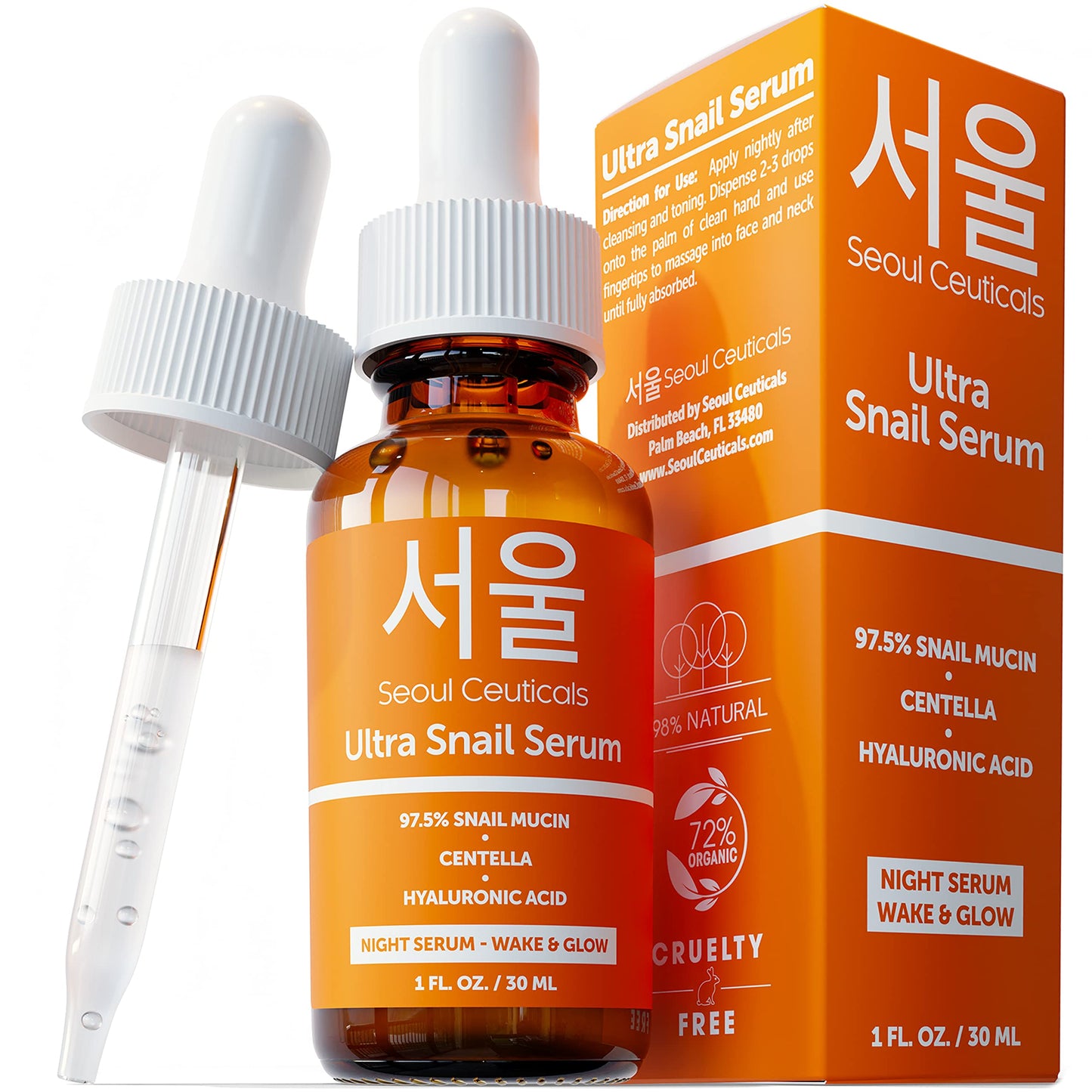 SeoulCeuticals - Korean Skin Care 97.5% Snail Mucin Serum – K Beauty Skincare Night Serum Hyaluronic Acid for Face - Centella Anti Wrinkle Serum 1oz